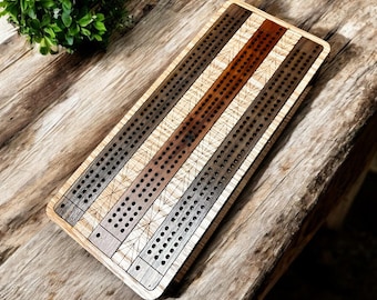 Handmade Walnut Cribbage Board: Oak & Cedar Inlay, Heirloom Game