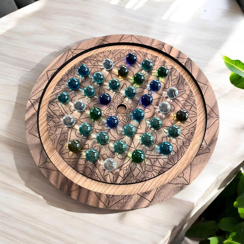 Marble Solitaire Game Board Wooden Heirloom Gift Men Dad Birthday Present Venetian Strategy Challenge Brain Teaser Coffee Table image 7