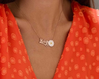 Daisy Name Necklace 14K Yellow Gold - 14K White Gold - 14K Rose
