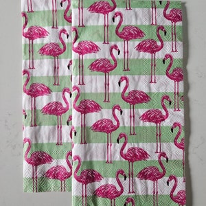 Flamingo Stripe COCKTAIL or GUEST TOWEL Size Napkin for Decoupage - Set of (2) Individual Napkins for Crafting, journaling