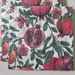 Pomegranate DECOUPAGE Napkin - Set of 2 Individual Napkins - COCKTAIL SIZE Paper Napkin -for crafting, decoupage, etc