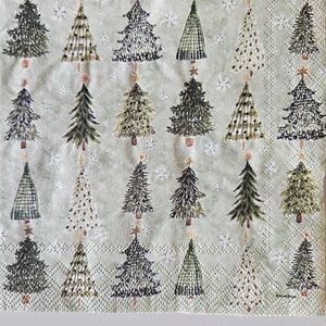 Christmas Tree Pattern COCKTAIL SIZE Napkin for DECOUPAGE - Set of (2) Individual Napkins - for crafting, etc.