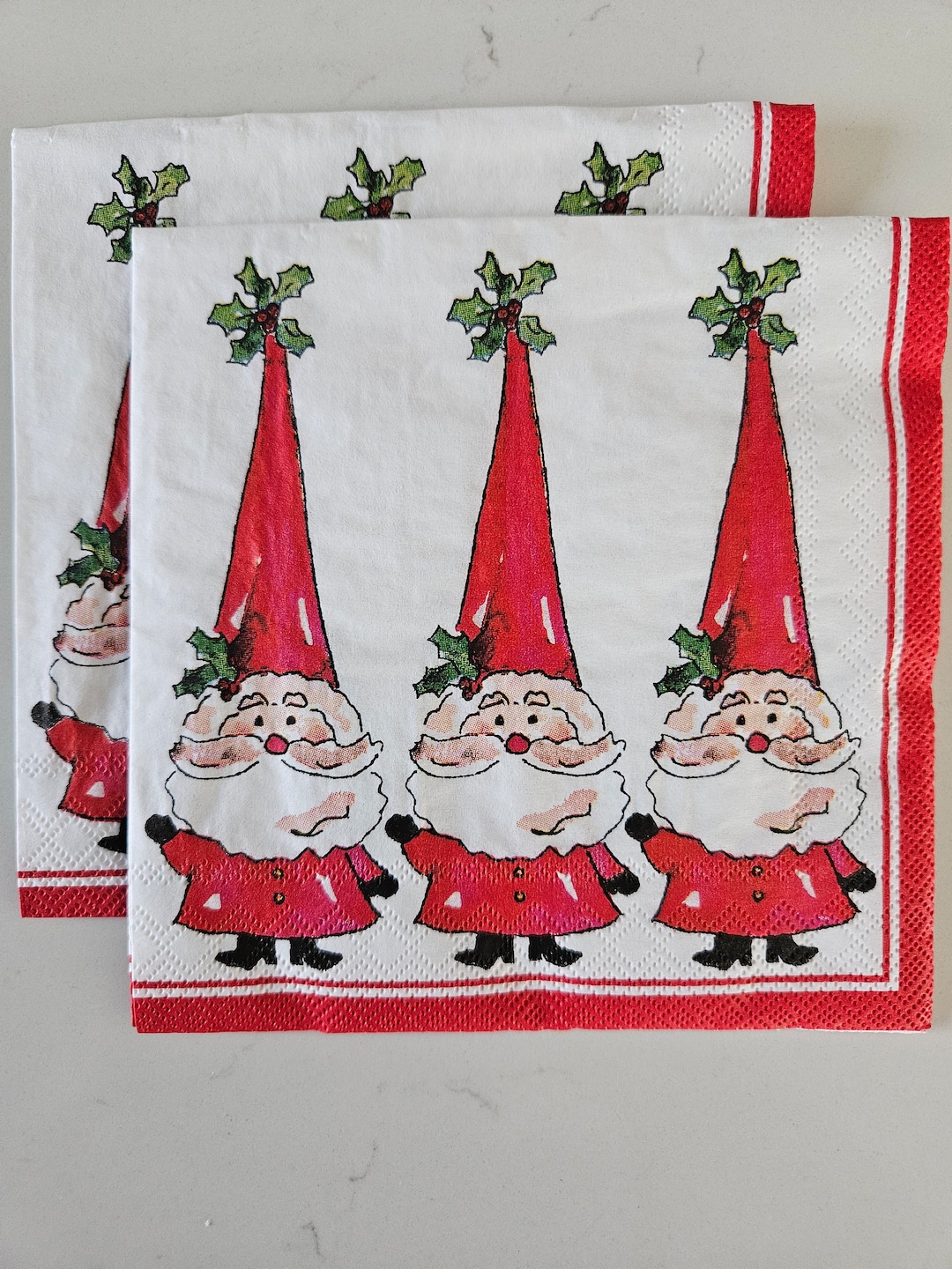3 Little Santas COCKTAIL SIZE Napkin for DECOUPAGE Set of 2 Individual