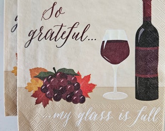 My Glass is Full DECOUPAGE Napkin - Set of 2 Individual Napkins - COCKTAIL SIZE Paper Napkin -for crafting