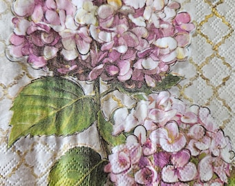 Purple Heirloom Flowers COCKTAIL SIZE Napkin for DECOUPAGE - Set of (2) Individual Napkins for Crafting