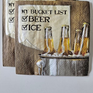 Beer Bucket List DECOUPAGE Napkin - Set of 2 Individual Napkins - COCKTAIL SIZE Paper Napkin -for crafting