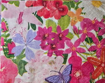 Spring Flower Collage DECOUPAGE Napkin - Set of 2 Individual Napkins - COCKTAIL SIZE Paper Napkin -for crafting