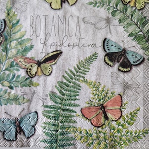 Butterflies and Ferns DECOUPAGE Napkin - Set of 2 Individual Napkins - COCKTAIL SIZE Paper Napkin -for crafting