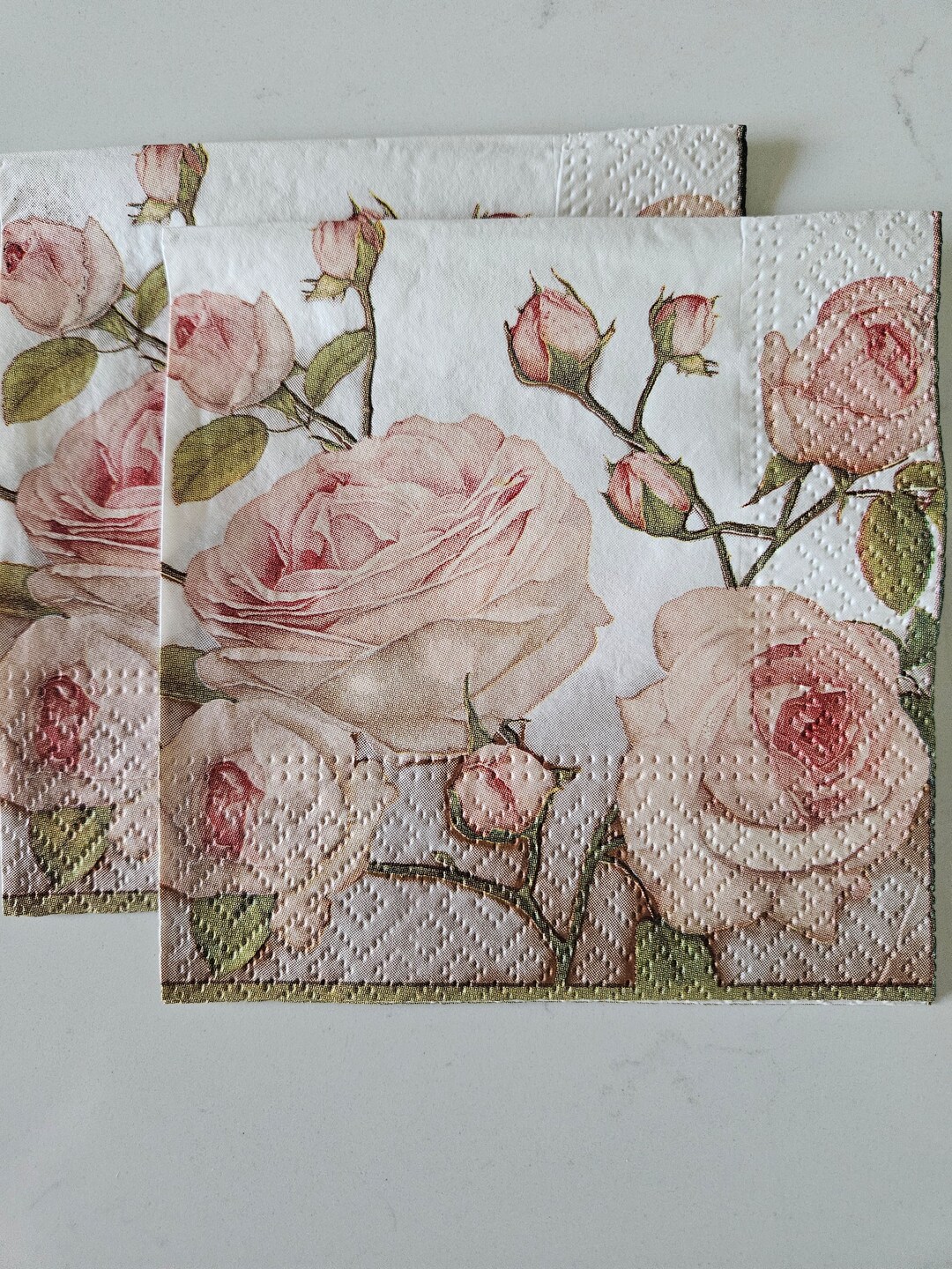 Vintage Pink Roses DECOUPAGE Napkin - Set of 2 Individual Napkins ...
