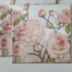 Vintage Pink Roses DECOUPAGE Napkin - Set of 2 Individual Napkins - COCKTAIL SIZE Paper Napkin -for crafting, decoupage, etc