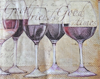 Vino Bellissimo DECOUPAGE Napkin - Set of 2 Individual Napkins - COCKTAIL SIZE Paper Napkin - for crafting, etc