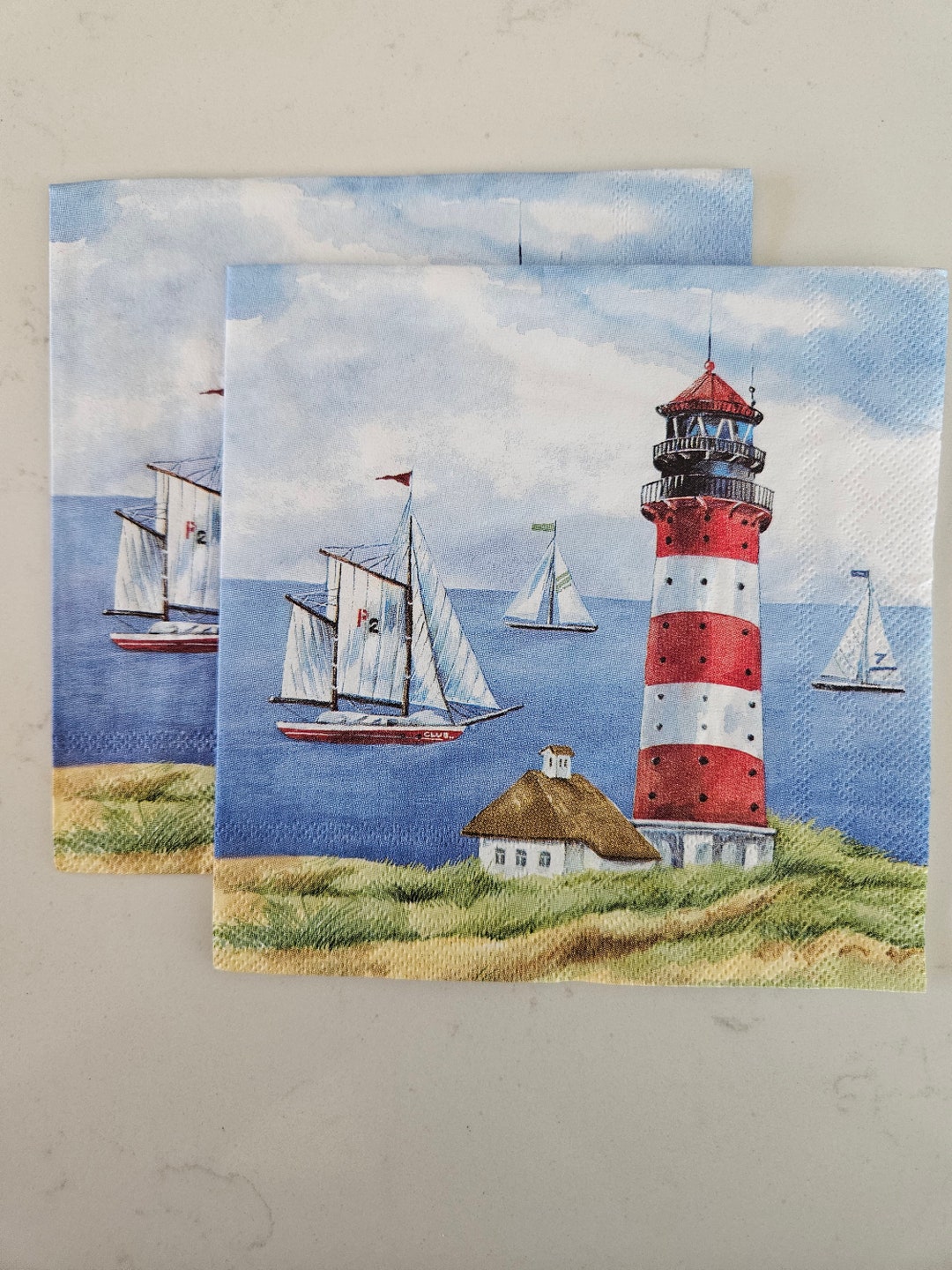 Lighthouse DECOUPAGE Napkin Set of 2 Individual Napkins COCKTAIL SIZE