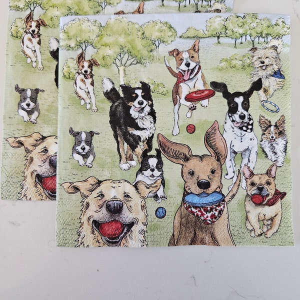 Dog Park Runners DECOUPAGE Napkin - Set of 2 Individual Napkins - COCKTAIL SIZE Paper Napkin -for crafting