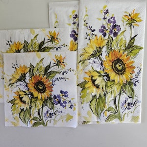 Sunflower Bunch DECOUPAGE Cocktail or GUEST TOWEL Size Napkin - Set of (2) Individual Napkins for Crafting, etc.