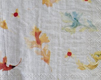 Watercolor Fall Leaves LUNCHEON Size Napkin for Crafting, DECOUPAGE - Set of (4) Individual Napkins