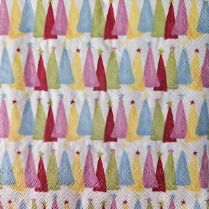 Bright Christmas Trees Christmas COCKTAIL SIZE Napkin for DECOUPAGE - Set of (2) Individual Napkins