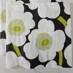 Black and Green Unikko Pattern COCKTAIL SIZE Paper Napkin for DECOUPAGE - Set of (2) Individual Napkins