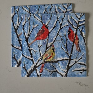 Winter Birds COCKTAIL SIZE for DECOUPAGE Paper Napkin - Set of 2 Individual Napkins -Decoupage, Card-making, papercrafts