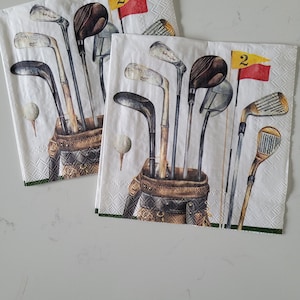 Golf Themed COCKTAIL SIZE CRAFTING Paper Napkin (set of 2 Individual Napkins) for Decoupage, Card-making, Paper Crafting