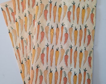 Carrots Pattern GUEST TOWEL Size Napkin for Crafting, DECOUPAGE - Set of (4) Individual Napkins
