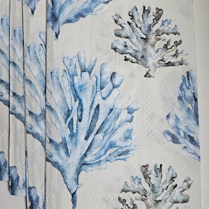 Blue Coral GUEST TOWEL Size Napkin for Crafting, DECOUPAGE - Set of (4) Individual Napkins