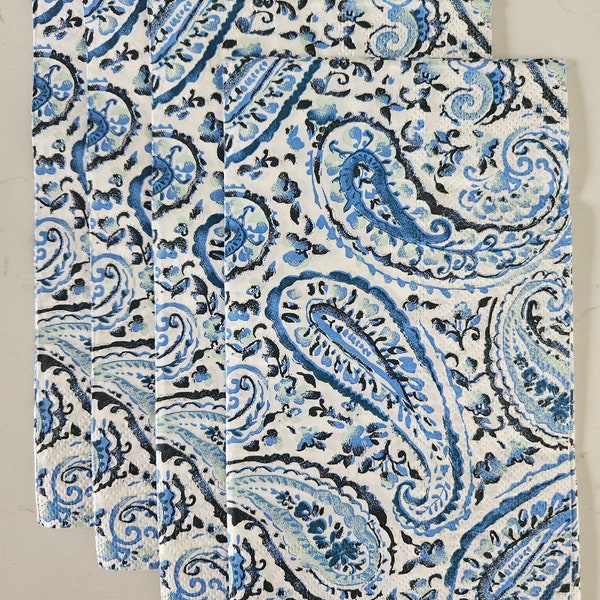 Blue Paisley Pattern GUEST TOWEL Size Napkin for DECOUPAGE - Set of (4) Individual Napkins for Crafting