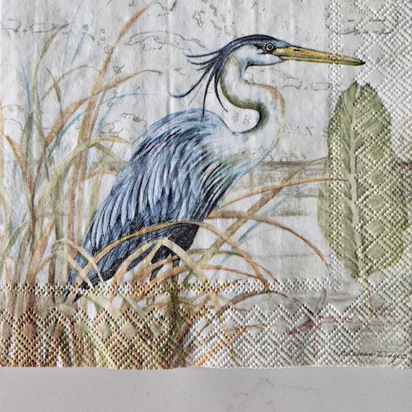 Blue Heron Decoupage Napkins Etsy