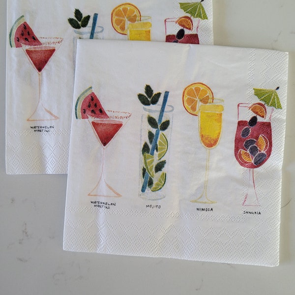 Summer Cocktails COCKTAIL SIZE Paper Napkin for DECOUPAGE - Set of (2) Individual Napkins