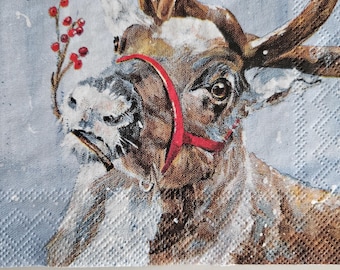 Deer in the Snow COCKTAIL SIZE Napkin for DECOUPAGE - Set of (2) Individual Napkins