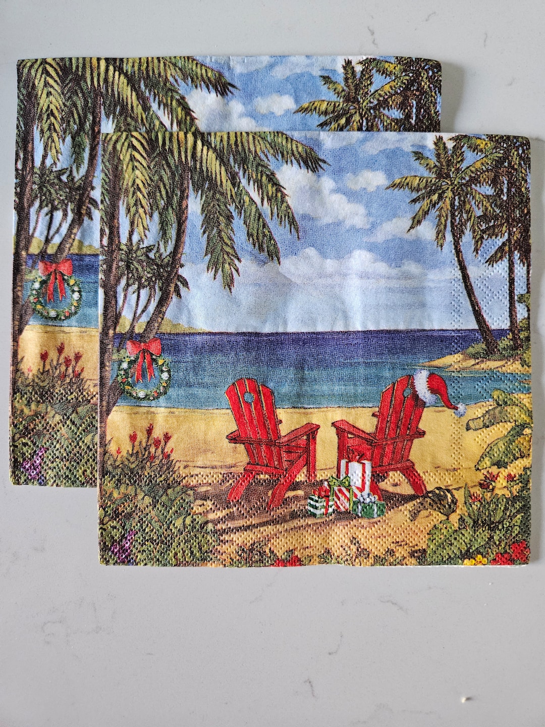 Christmas on the Beach COCKTAIL SIZE Napkin for DECOUPAGE Set of 2
