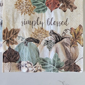 Simply Blessed Pumpkins DECOUPAGE COCKTAIL or LUNCHEON Size Napkin - Set of 2 Individual Napkins - for papercrafting, decoupage, etc