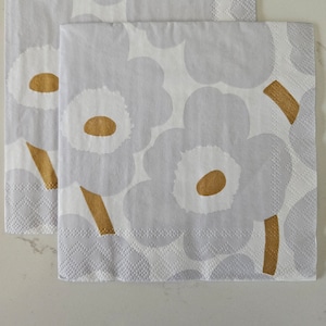 Silver and Brown Unikko Pattern COCKTAIL SIZE Paper Napkin for DECOUPAGE - Set of (2) Individual Napkins