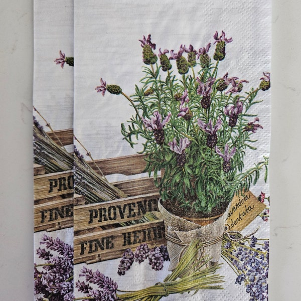 The Flavour of Provence GUEST TOWEL Size Napkin for DECOUPAGE - Set of (2) Individual Napkins for Crafting