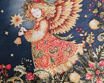 Opulent Angel on blue COCKTAIL SIZE Napkin for DECOUPAGE - Set of (2) Individual Napkins