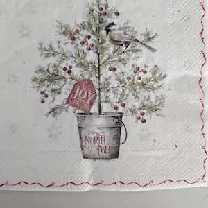 Live Christmas Tree in Bucket COCKTAIL SIZE Napkin for DECOUPAGE - Set of (2) Individual Napkins - for crafting, etc.