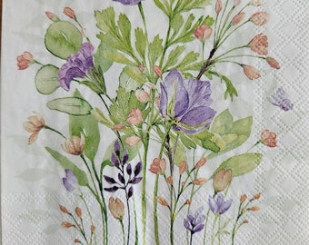 Purple Florals DECOUPAGE Napkin - Set of 2 Individual Napkins - COCKTAIL SIZE Paper Napkin -for crafting
