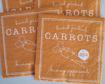 Hand Picked Carrots COCKTAIL SIZE Napkin for Crafting, DECOUPAGE - Set of (4) Individual Napkins