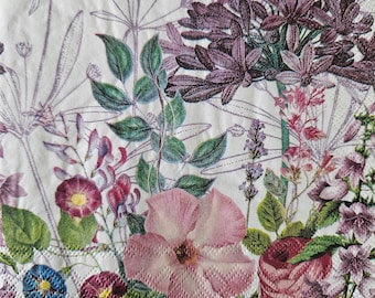 Violet and Purple Floral DECOUPAGE Napkin - Set of 2 Individual Napkins - COCKTAIL SIZE Paper Napkin -for crafting