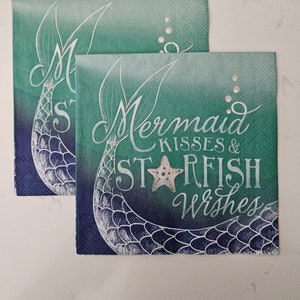 Mermaid Kisses DECOUPAGE Napkin - Set of 2 Individual Napkins - COCKTAIL SIZE Paper Napkin -for crafting