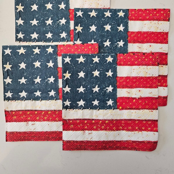 American Flag COCKTAIL SIZE Napkin for Crafting, DECOUPAGE - Set of (4) Individual Napkins