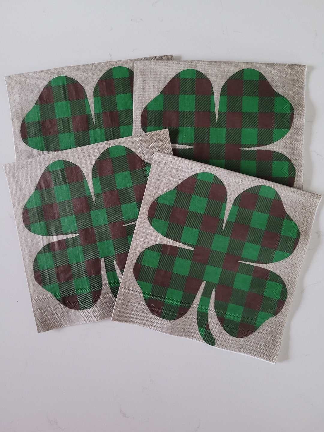 Buffalo Check Shamrock COCKTAIL SIZE Napkin for DECOUPAGE Set of 4