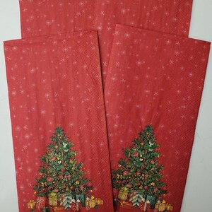 Festive Christmas Tree GUEST TOWEL Size Napkin for DECOUPAGE - Set of (4) Individual Napkins - for Paper crafting