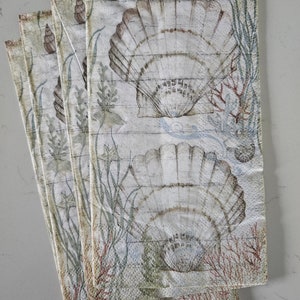 Shell and Coral GUEST TOWEL Size Napkin for Crafting, DECOUPAGE - Set of (4) Individual Napkins