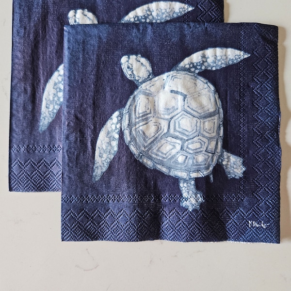 Dark Sea Turtle DECOUPAGE Napkin - Set of 2 Individual Napkins - COCKTAIL SIZE Paper Napkin - for crafting