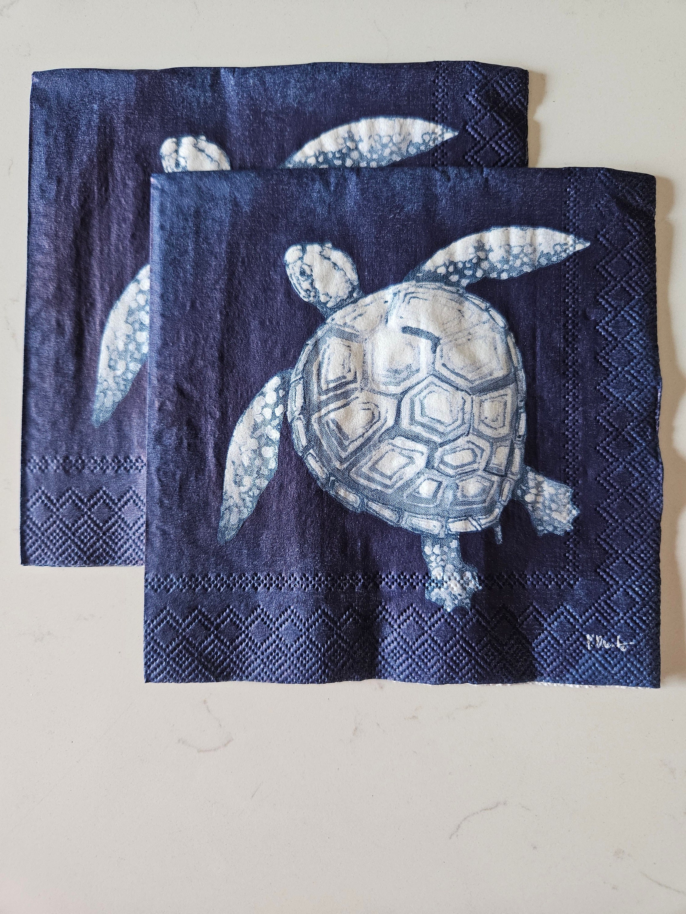 Turtle Napkin Tutorial Dark Sea Turtle DECOUPAGE Napkin - Set of 2 Individual Napkins ...