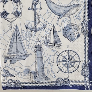 Blue and White Lighthouse DECOUPAGE Napkin - Set of 2 Individual Napkins - COCKTAIL SIZE Paper Napkin -for crafting