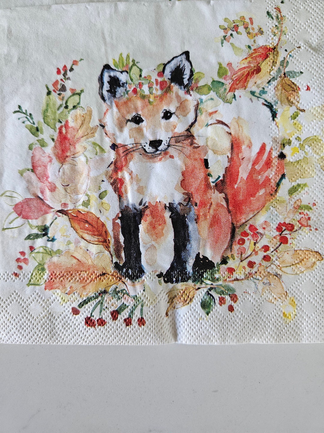 Sweet Fox DECOUPAGE COCKTAIL Size Napkin Set of 2 INDIVIDUAL Napkins