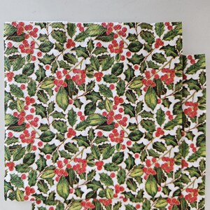 Holly COCKTAIL SIZE Napkin for DECOUPAGE - Set of (2) Individual Napkins for crafting