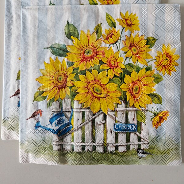 Sunflower Garden LUNCHEON SIZE DECOUPAGE Napkin - Set of (2) Individual Napkins for Crafting, etc.