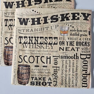Whiskey DECOUPAGE Napkin - Set of 2 Individual Napkins - COCKTAIL SIZE Paper Napkin -for crafting